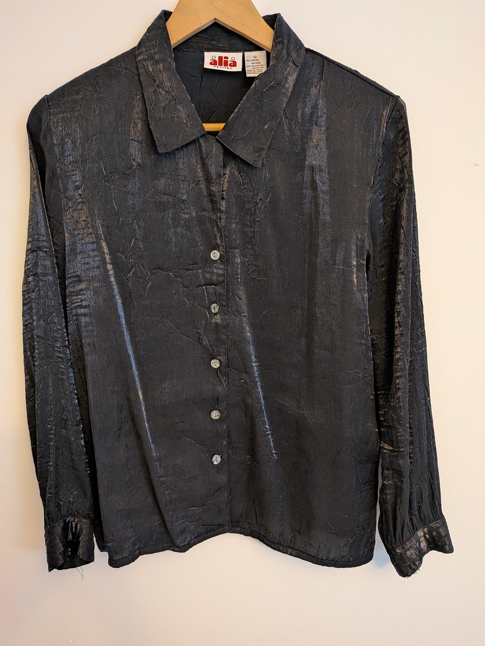 Alia Vintage Shiny Black Blouse